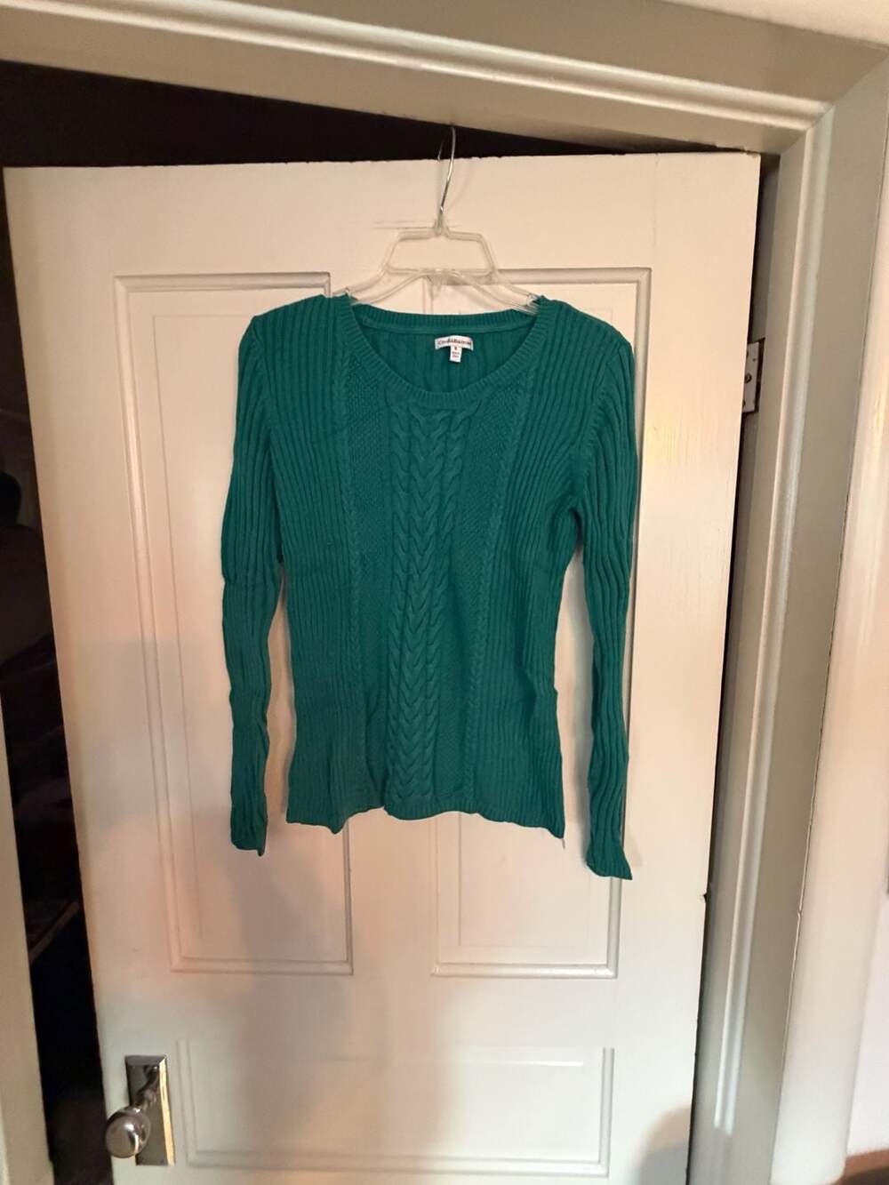 Croft & Barrow Teal Green Ribbed Cable Knit Crewneck Pullover Sweater Size Mediu